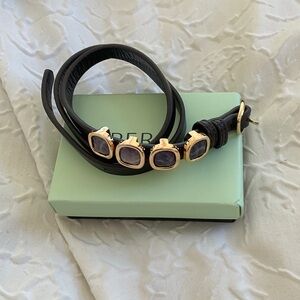 NEW IN BOX PERLO WRAP BRACELET LEATHER STRAP AMETHYST CHARMS